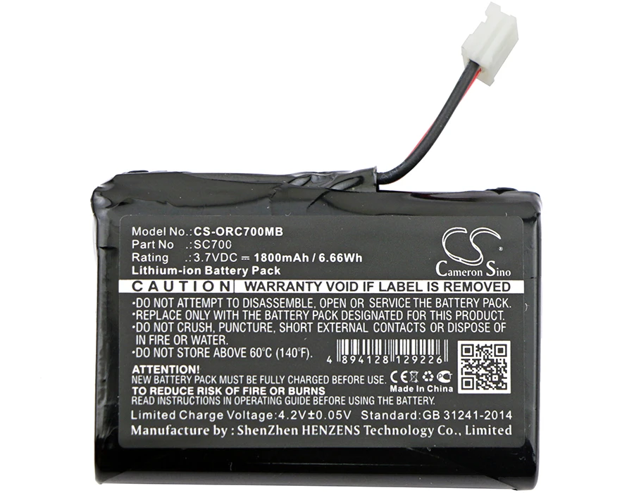 

Аккумулятор Cameron Sino 1800 мАч для Oricom SC700, SC705, Secure 700 в