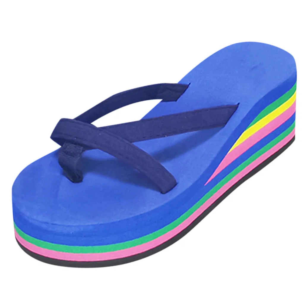 Женские однотонные пляжные сланцы на высокой танкетке Сандалии толстой подошве |