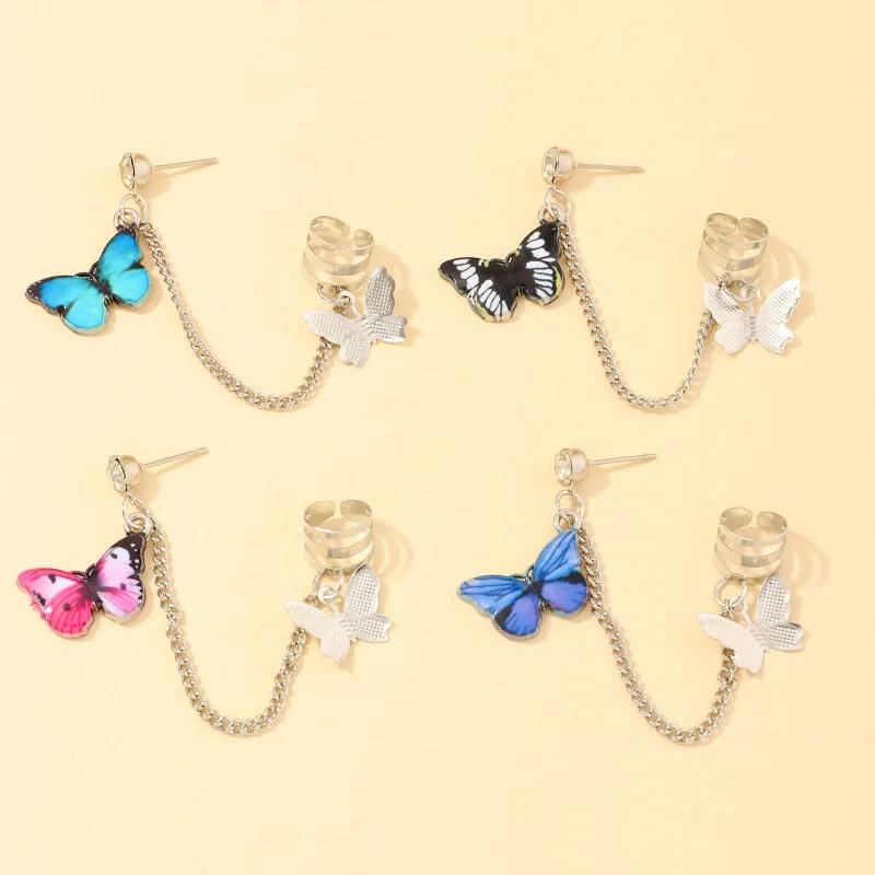 

New fashion and romantic color butterfly woman earrings punk style cool trend girl no pierced ear clip jewelry wholesale
