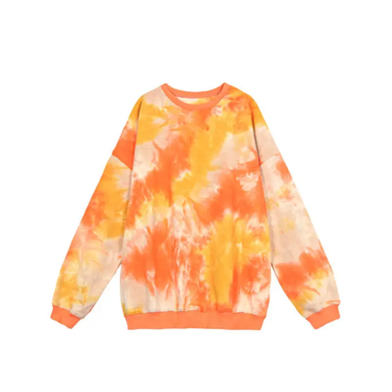 

Tie-dyed hoodie ladies mid-length spring and autumn sweatshirts new fashion zipper streetwear high street style loose top women