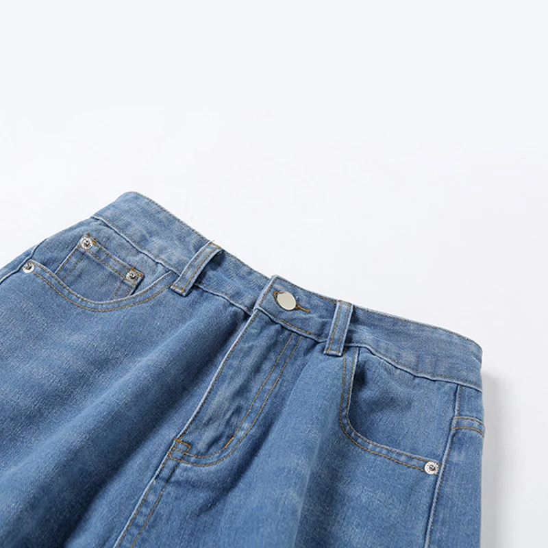 

Popular logo age reduction high waist show thin hole jeans straight tube loose INS hot girls wear summer