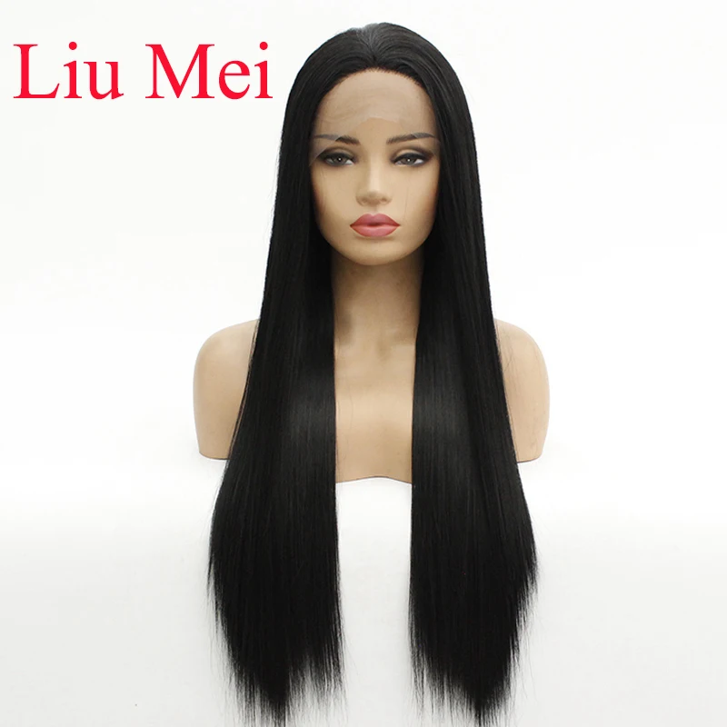 

Парик из синтетических волос, 26 дюймов, длинные, шелковистые, прямые, черного цвета, без клея, термостойкие волосы из волокна, быстрая достав...