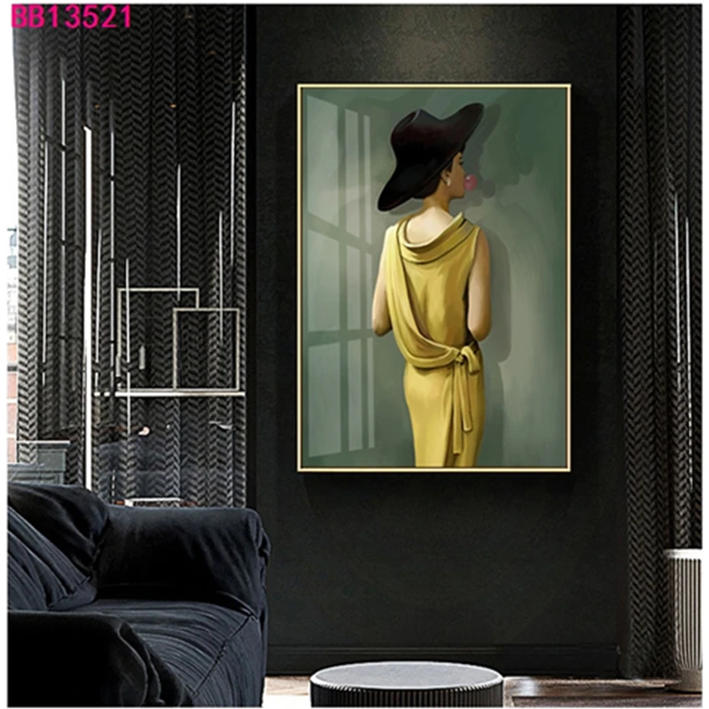 

Yellow Skirt Modern Elegant Woman Oil Painting Print Decoration Posters Canvas Wall Art Pictures Bedroom Living Room Home Decor