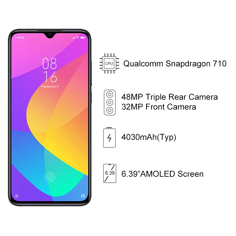 Глобальная версия/Глобальная ПЗУ Xiaomi Mi 9 Lite 6 ГБ 64 (CC 9) Смартфон Snapdragon 710