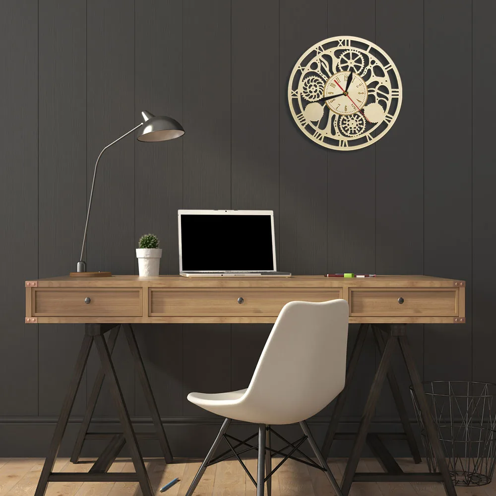 Стимпанк Шестерни часы механизм шестерни дизайн Cogwheel винтажные деревянные