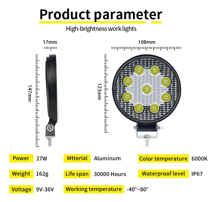 2 шт. алюминиевые светодиодные фары 27 Вт 9 светодисветильник Дов 12 В/9 36 в толщина 20