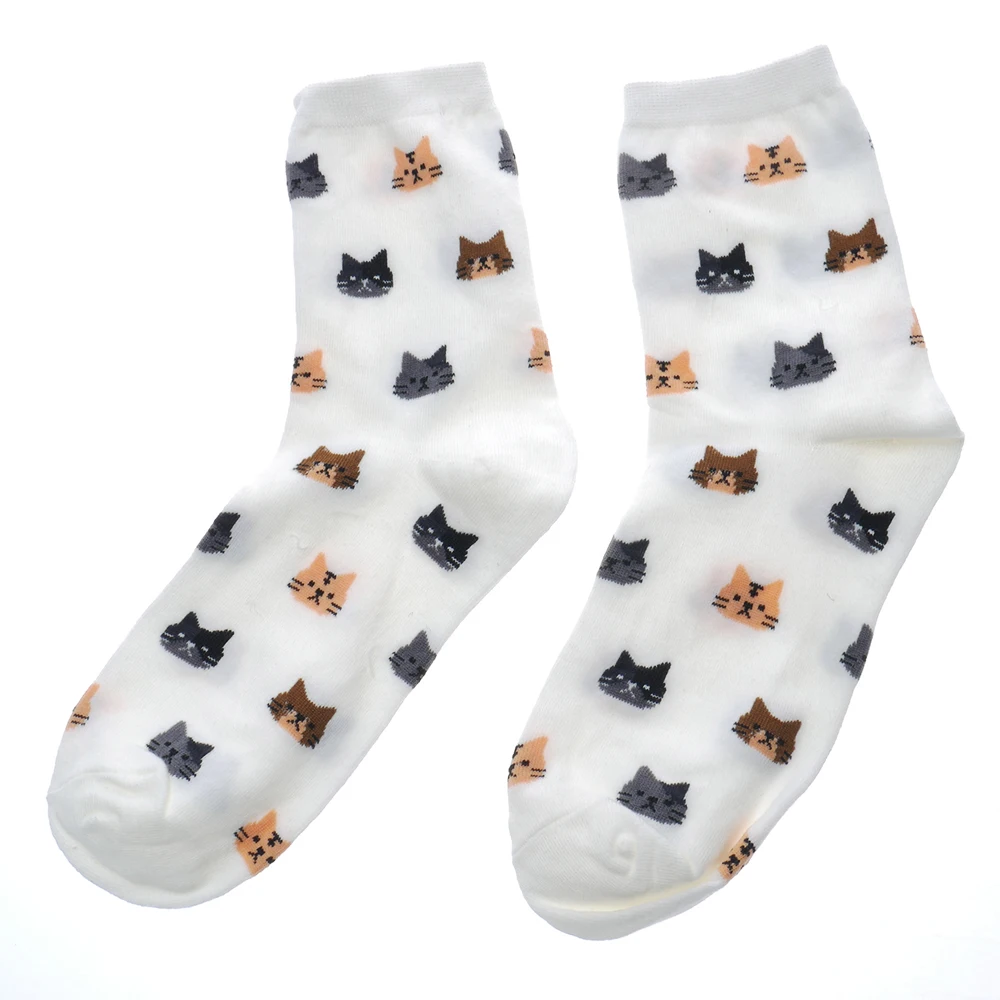 Корейская мода эластичные жаккардовые милые носки с кошачьим лицом женские