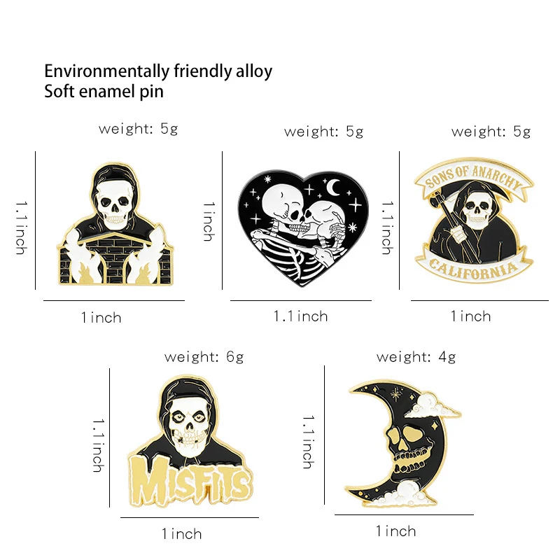 

Brooches for Halloween Cartoon Skeletons Enamel Badges Mini Badge Cute Grim Reaper Sickle Lapel Pins Clothes Accessories Unisex