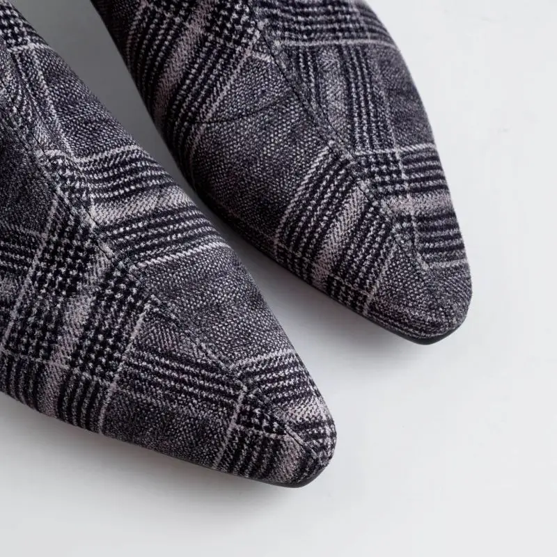 Ботильоны женские клетчатые с острым носком на молнии размеры 34-39 | Обувь