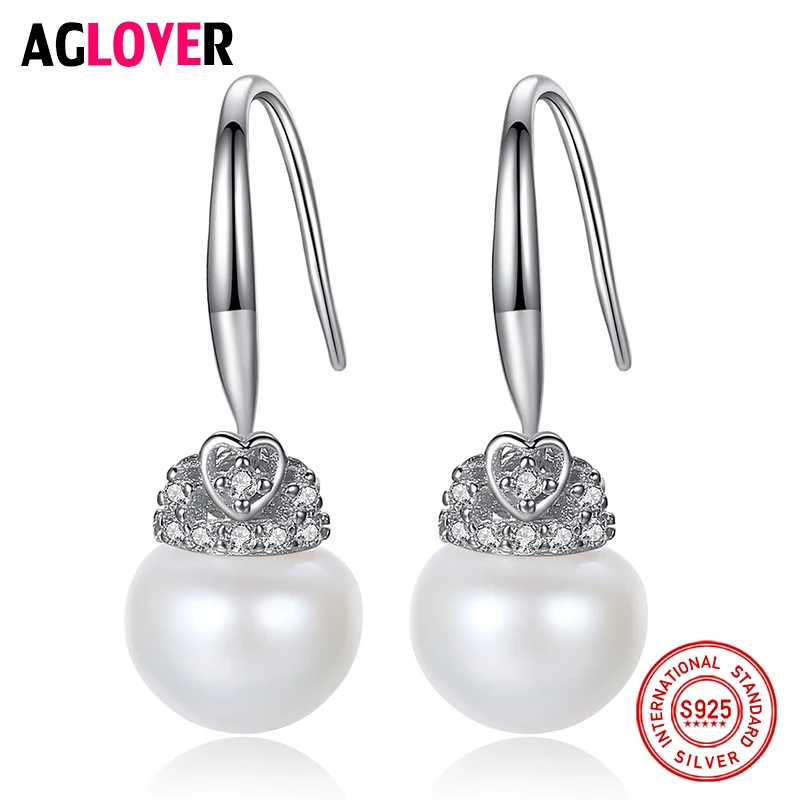 

AGLOVER Drop Earrings Natural Fresh Water Oval Pearl 925 Sterling Silver Zircon Earrings Pearl Jewelry Women Wedding/Party Gift