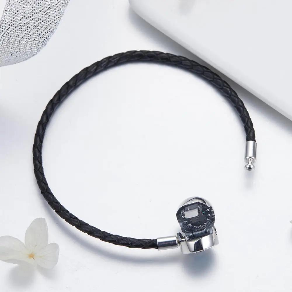 Womak подлинное серебро 925 пробы синие глаза CZ кожаный браслет Pandora браслет очаровательные бусины Стерлинговое Серебро Изготовление ювелирных изделий