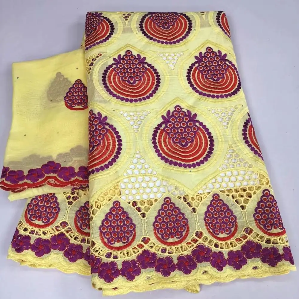 

New fashion style 5+2yards african cotton lace fabric good quality eyelet swiss voile lace fabric for clothes sewing F910151