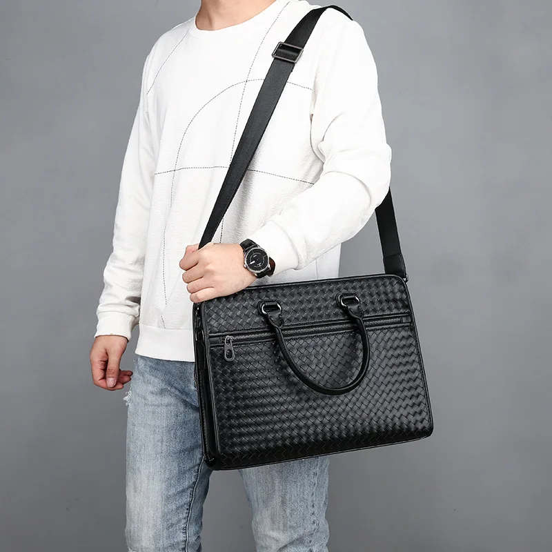 Men's Business Briefcase Woven Handbag Male Shoulder Cross Body Bag Laptop Messenger Bag New Design  Travel Bag for Man