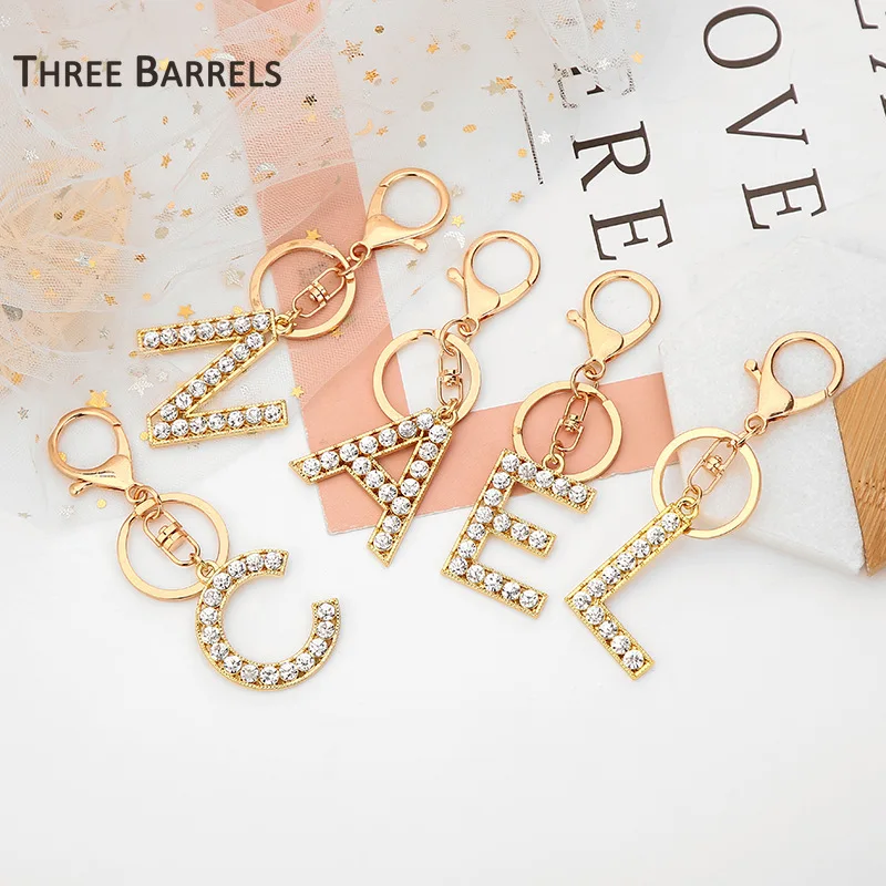

Fashion Initial Letter Keychain for Women Shinny Crystal A-Z Alphabet Gold Color Keyring for Keys Bags Pendant Key Chain Charms