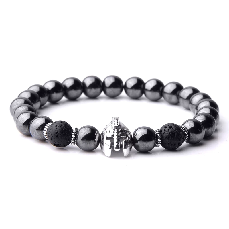 

Fashion Metal Sparta Helmet Courage Bracelet for Women Men Handmade Natural Volcanic Lava Stone Bead Charm Bracelet Jewelry Gift