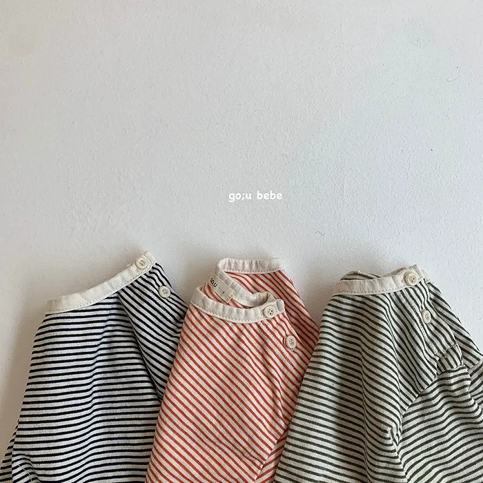 

Infant Cotton Soft Striped T-shirt Baby Buttons down round Neck Base Shirt girls tops girls shirt