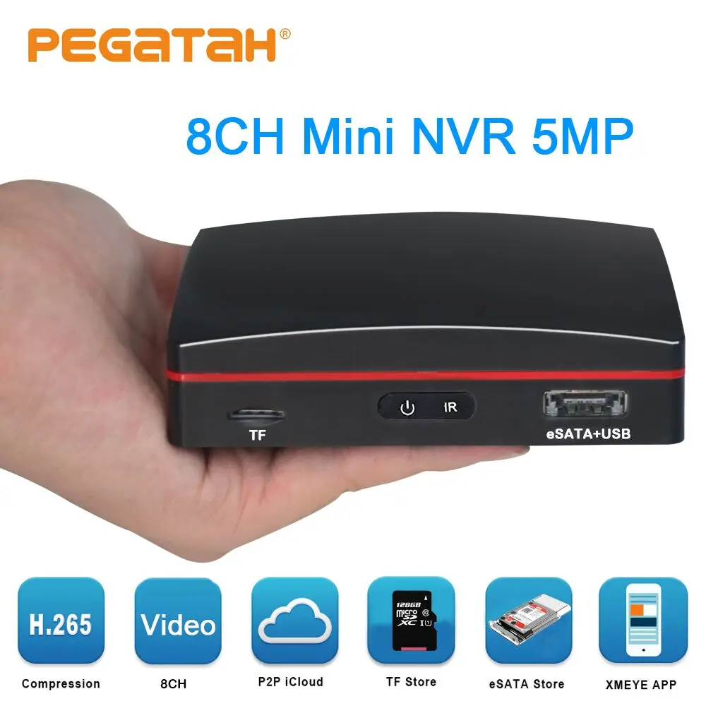 8ch H.265 5MP мини сеть NVR видео запись для ip-камера видеонаблюдения камера Поддержка P2P eSATA TF слот USB мышь дистанционное управление
