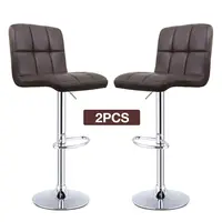 2Pcs Modern Bar Stools with Back Dining Counter PU Chairs 360° Swivel Stool Chrome Base&Gas Lift Lever Brown[US-Depot]
