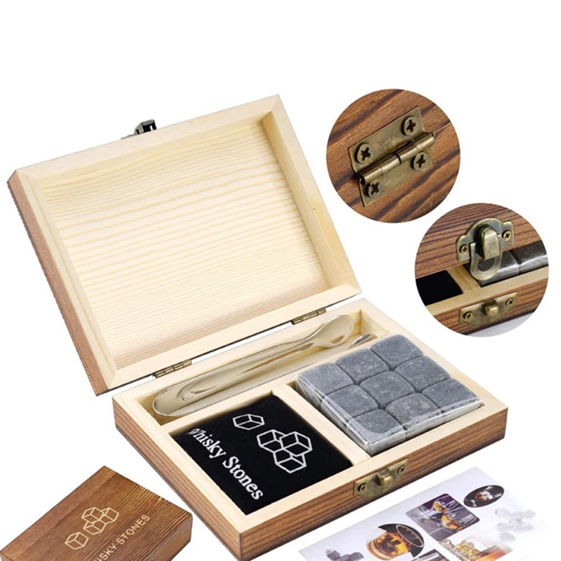 Whiskey Stone Gift Set Whisky Stones in Luxury Wooden Box Gifts for Men Keep Bourbon Chilled | Дом и сад