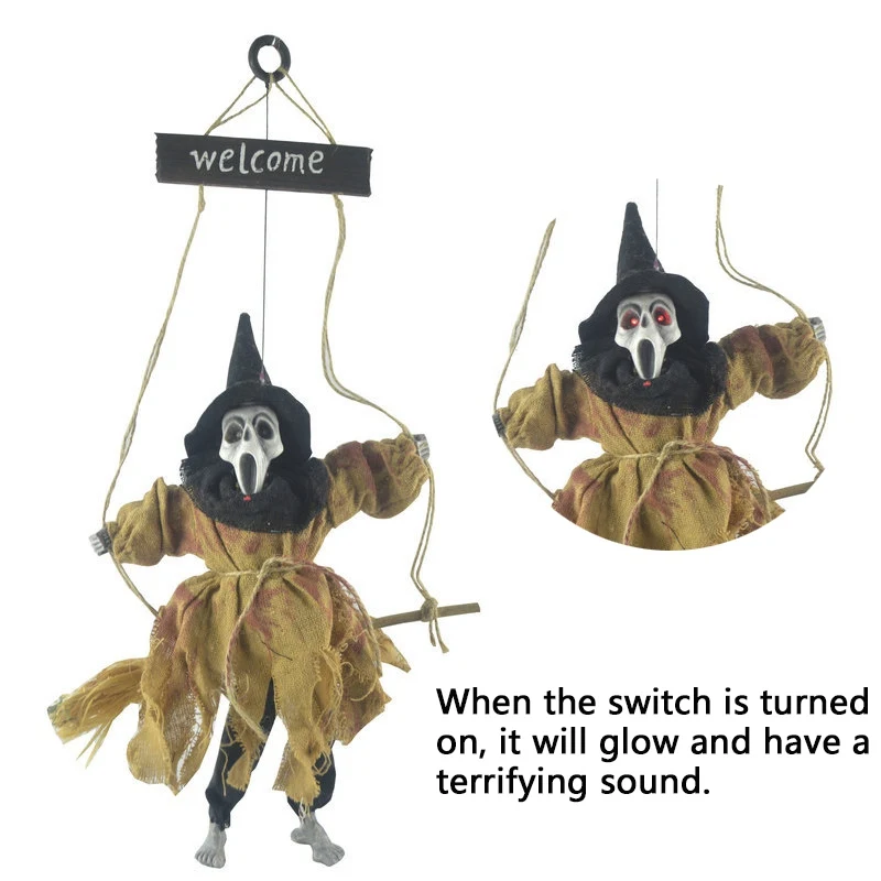 Хэллоуин подвесной призрак со светодиодными светящимися глазами и страшным