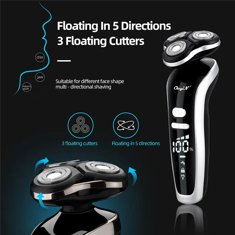 

USB Rechargeable 4 IN 1 Hair Clipper Shaver 4D Triple Blade Head Razors Nose Hair Trimmer Facial Cleaning brush Beard Trimmer