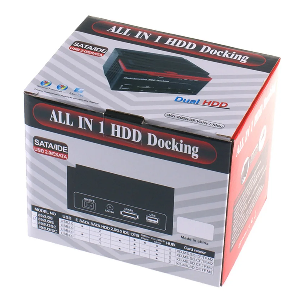 

2.5/3.5in SATA IDE HDD Docking Station Hard Drive Docking Station HDD Enclosure USB 2.0 Hub MS/M2/XD/CF/SD/TF Card Reader