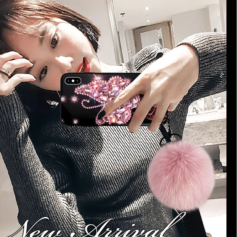 Роскошный чехол с бабочкой и помпоном для Apple Iphone 11 12 13 Pro Max Mini X XS XR 7 8 Plus SE 2020 Huawei Mate