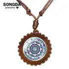 SONGDA буддийские OM Мандала чакр с живописным узором Цепочки и ожерелья Шри-Янтра Сакральная геометрия цветок Форма деревянные подвесные духовная Медитация