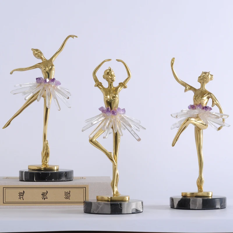Креативная балетная латунная статуя для девушки с искусственной черной