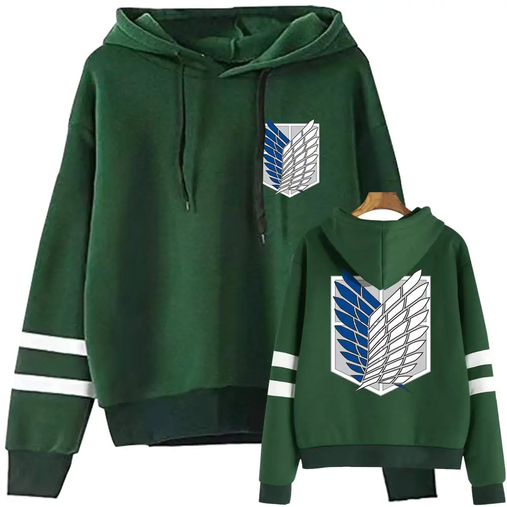 

Attack on Titan Long Sleeved Striped Hooded Sweatshirt Pullover Tops Harajuku