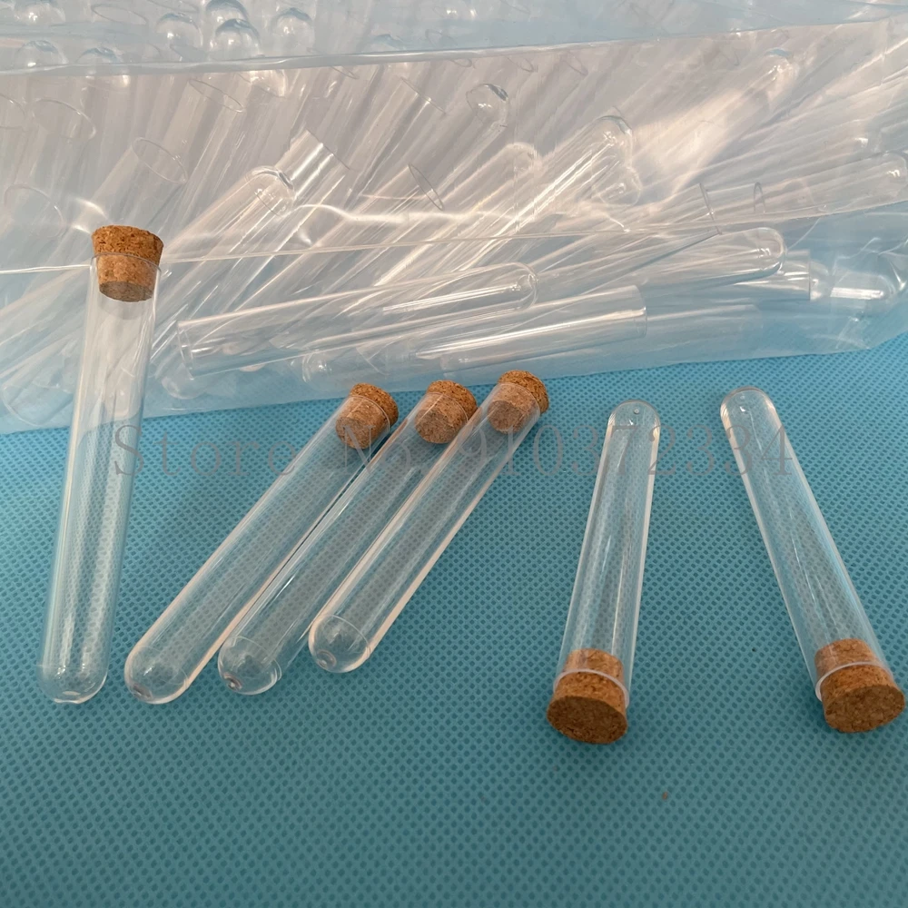 

500pcs 12x75mm Lab Transparent Plastic Round Bottom Test Tubes With Corks ,Party Candy Bottle Wedding Gift Vial Bath salt vials