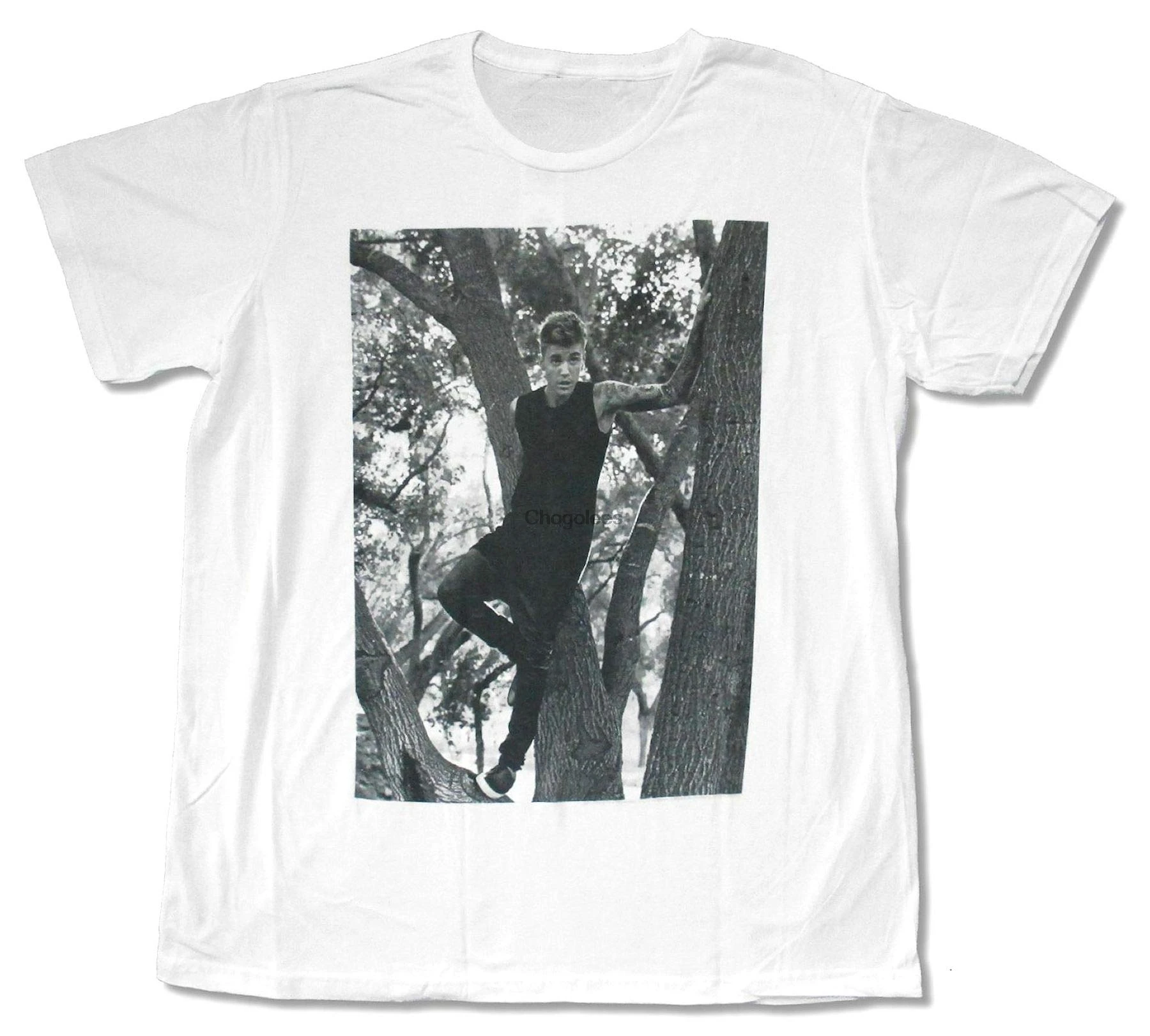 Белая футболка с изображением Джастина Бибера в дереве (XL) |