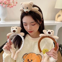 new plush bear headband for women cute cartoon rabbit doll girl cloth hair tie creative animal hair accessories children%e2%80%99s gift