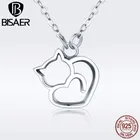 Женское ожерелье из серебра 2019 пробы, с кулоном в виде кошки и сердца