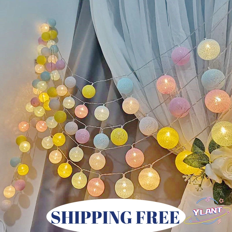 

6CM Cotton Balls Garland LED String Lights Outdoor Christmas Wedding Party Holiday Shopping Mall Bedroom Decorative Night Lamp