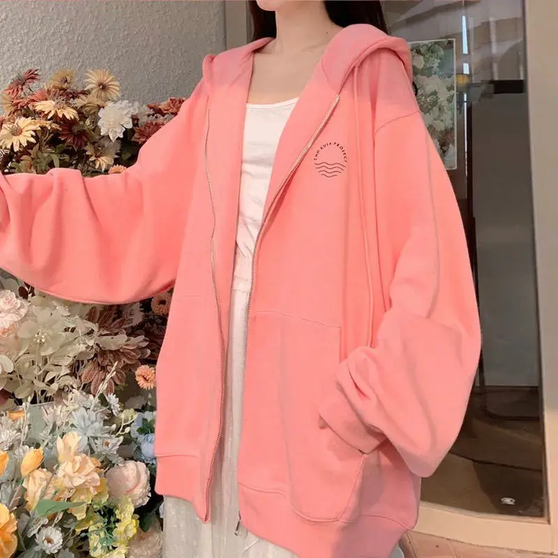 

Women Oversized Hoodie 2021 Spring/Summer Sweater Loose BF Thin Zipper Cardigan Outerwear Fashion All Match Women Clothing
