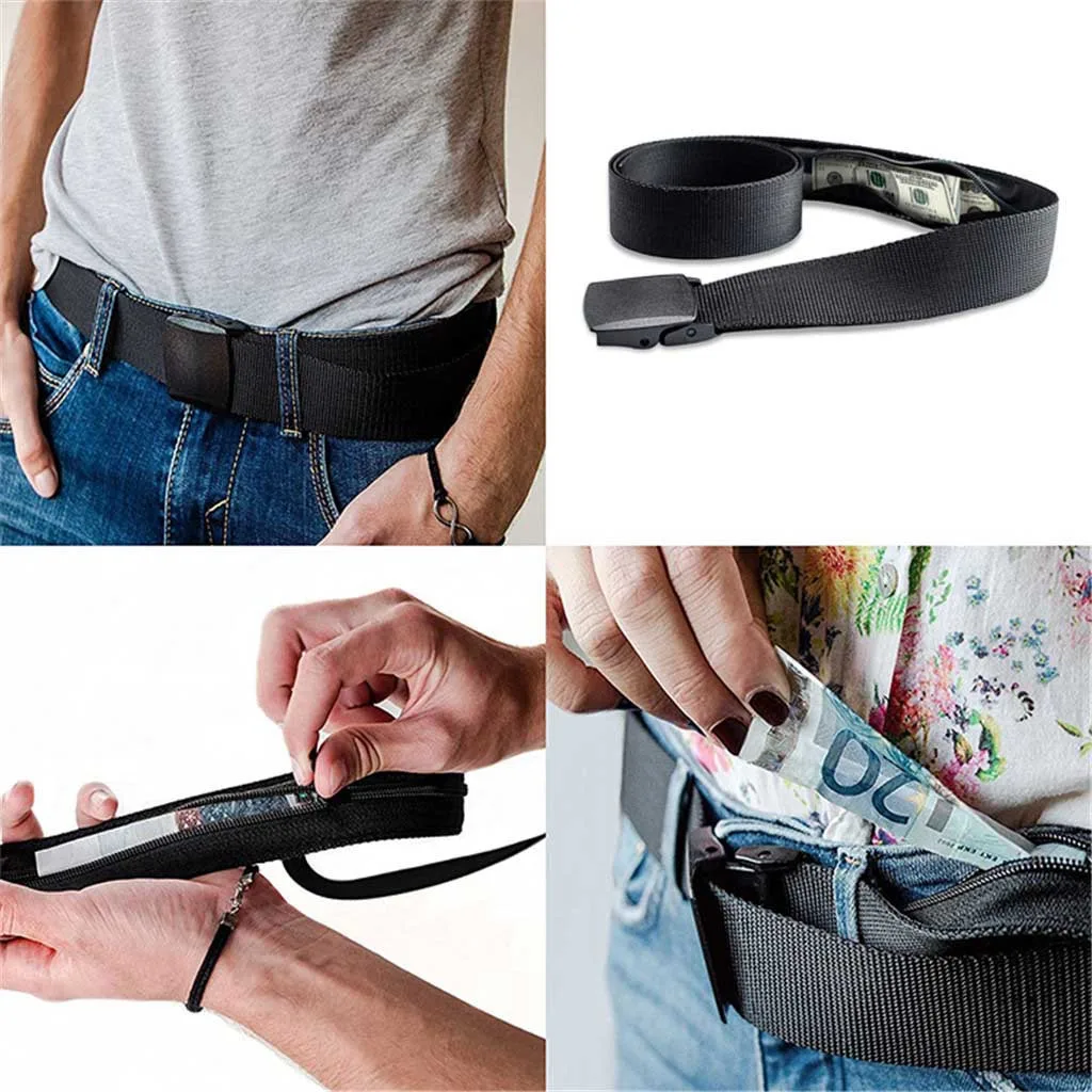 Men Women Automatic Fashion Nylon Belt Buckle FansTravel Security Money Hidden Pocket Cashsafe Anti-Theft Wallet |