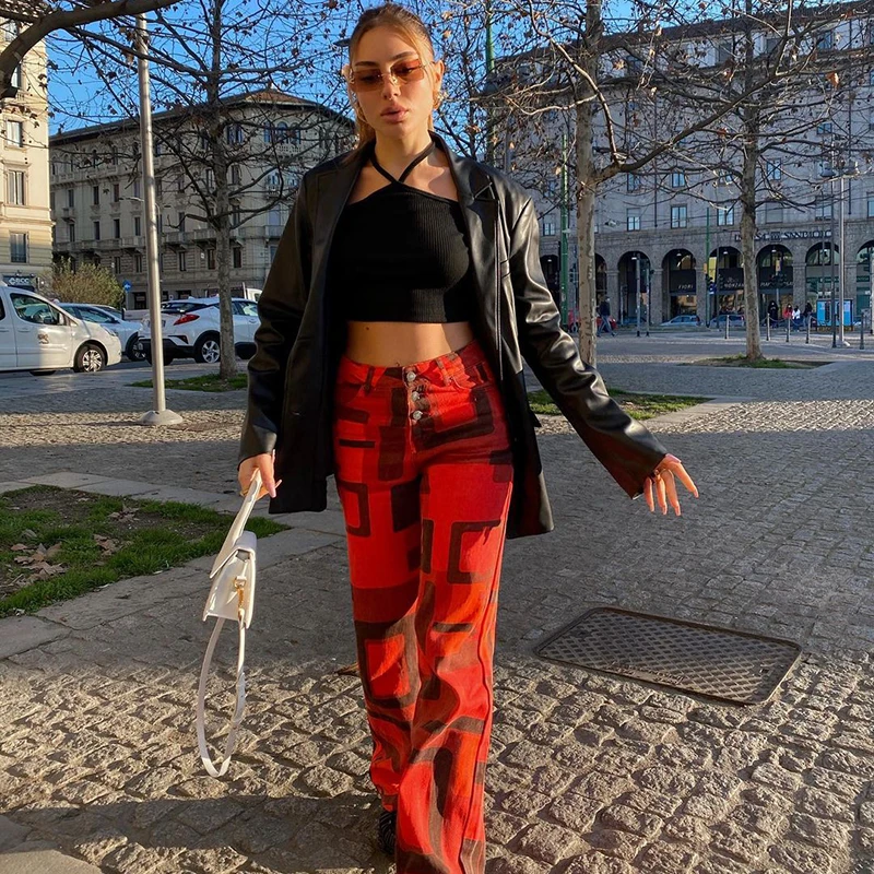 

Rockmore Baggy Graphics Print Pants Women Casual Straigh Cargo Pants Vintage Y2K Aesthetic Joggers Trousers Streetwear Female