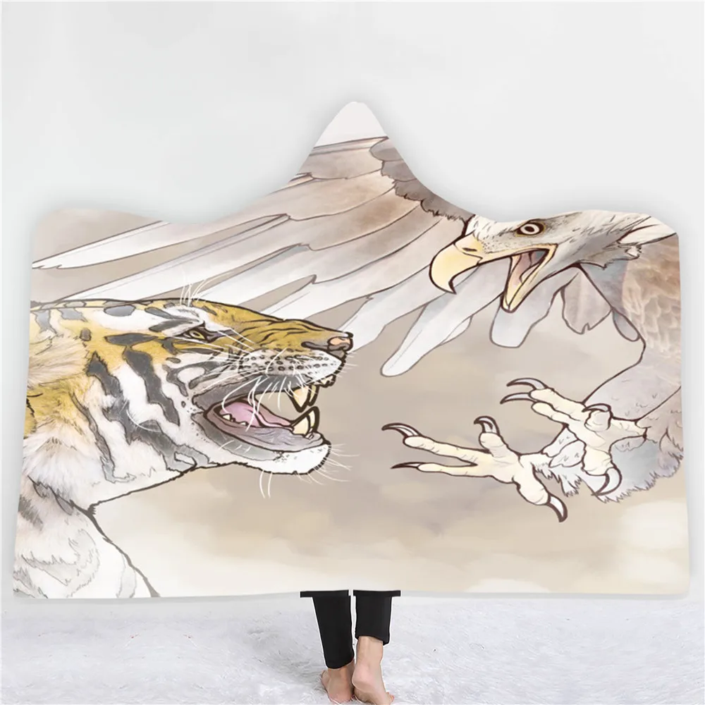 

Animal Beast Hooded Cloak Blanket Tiger Eagle Double Plush Blanket Office Lunch Break Air Conditioning Blanket