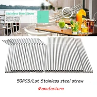 50 pcslot reusable 304 stainless steel metal beverage straws straight bent cleaner brush manufacture wholesale custom made logo