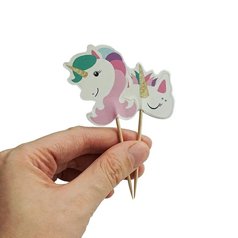 48 шт. милые топперы для капкейков в виде единорога радужные сердечки Корона торта