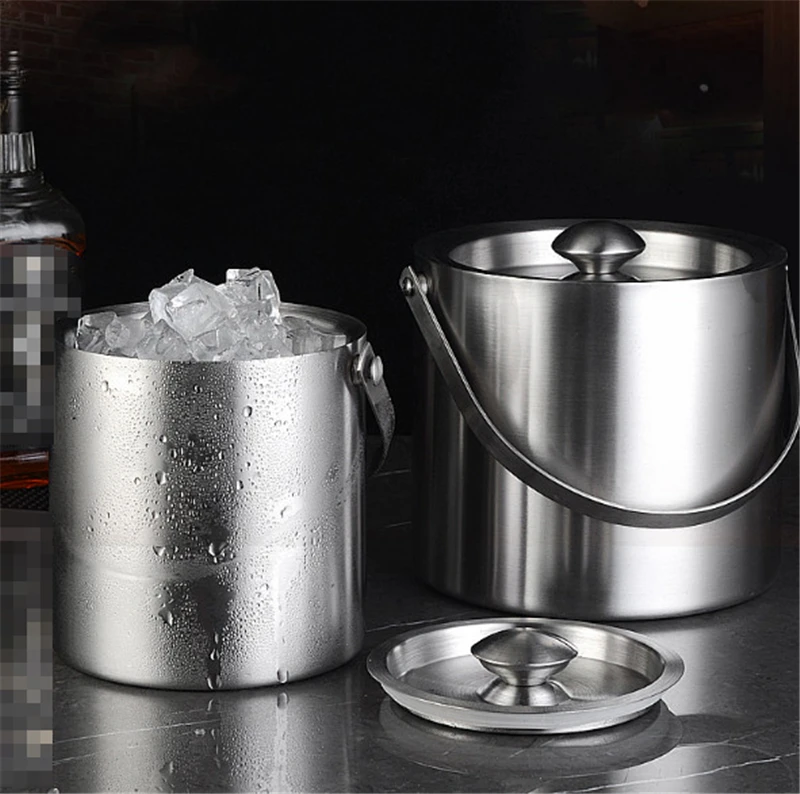 

304 2L/3L Stainless Steel Ice Bucket Portable Double Wall Insulated with Lid Hotel wine Champagne whiskey Beverage beer tools