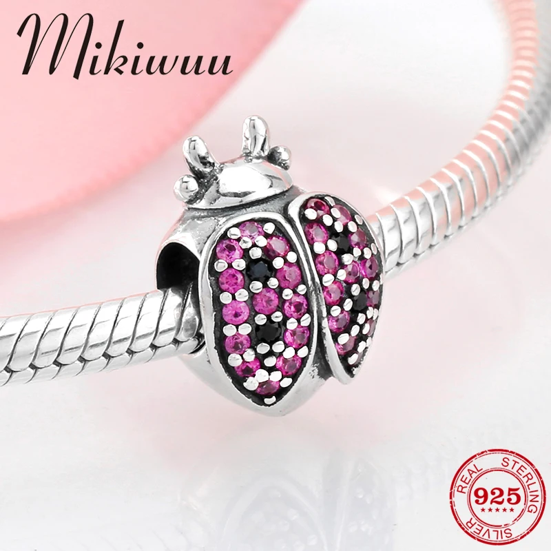 Сделай Сам серебро 925 пробы модная Милая божья коровка Красный CZ изящные бусины