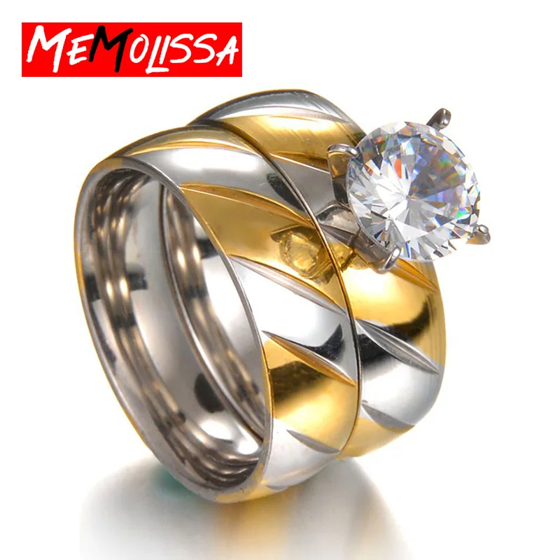 MeMolissa 2 шт. набор золотых обручальных колец заполненные кристаллами циркония