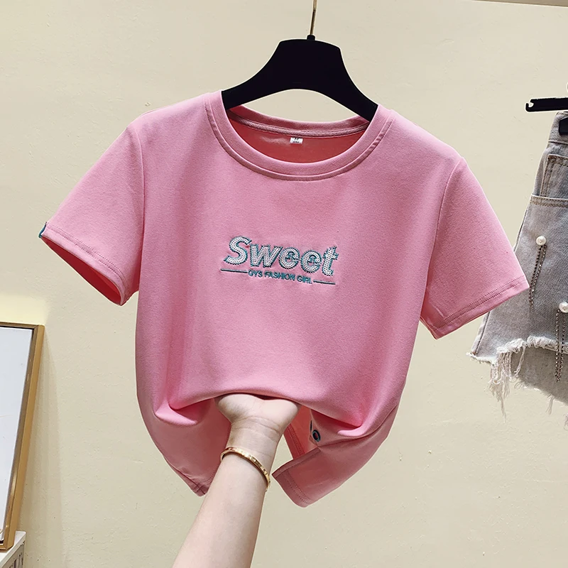 

summer new irregular embroidery Slim short Sleeve T Shirts Women Fashion Tops Casual Woman T Shirts Tops 2021 t shirt y2k tops