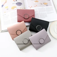 women short solid color wallet female fashion circle hasp tri fold leather coin purses ladies card holder clutch bag money clip
