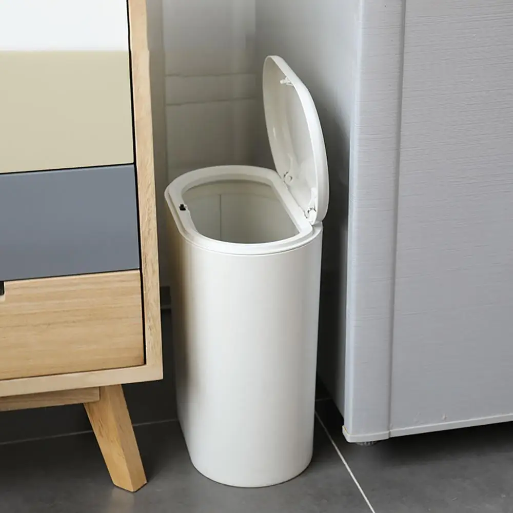 

Oval Trash Can with Lid Press-type Zero Waste Bin Garbage Box Recycling Bin Rubbish Basket for Kitchen Toilet Narrow Seam