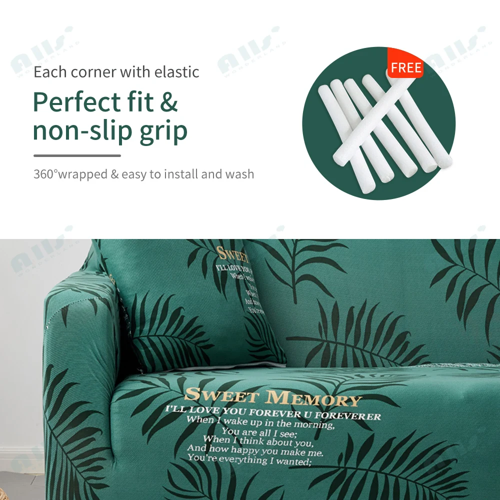 Green Leaf Sofa Cover Polyester Set Elastic Couch Covers for Living Room cubre sofa armchair cover 1/2/3/4-Seater 1PC | Дом и сад