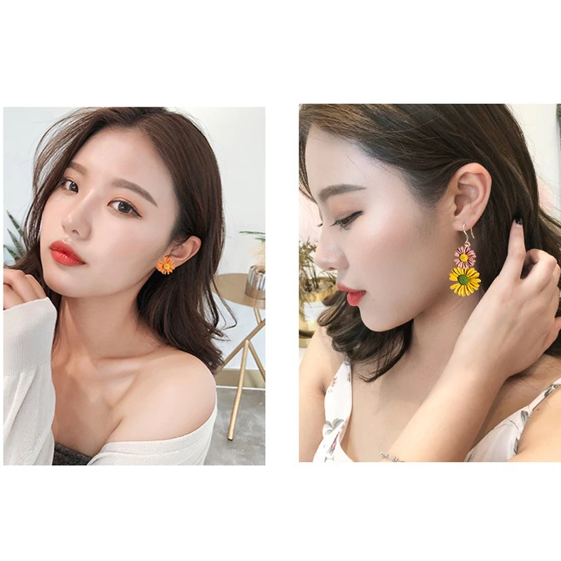 Женские серьги-гвоздики в Корейском стиле милые летние цветочные украшения с