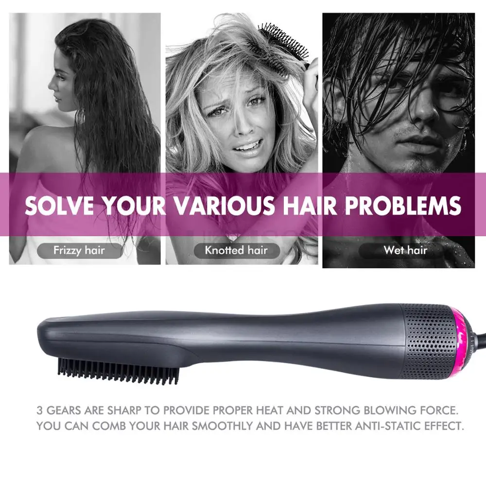 

3 In 1 Hair Dryer Brush Professional One Step Volumize Straightener Curler Hot Air Brush Hair Straightener Blower Blow Hairbrush